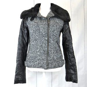Black and White Moto Jacket Guess Vintage 90's Wool Blend.......726